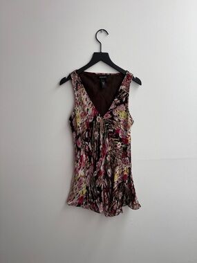 Ideology Silk Floral V-Neck Camisole in Brown, Pink, Yellow